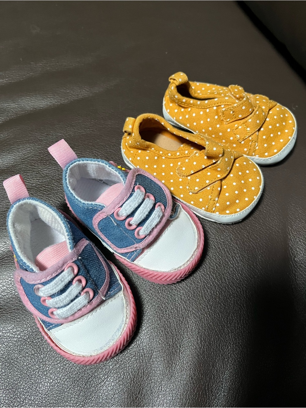 Bundle of 2 Baby Shoes, Yellow Polka-Dot & Faux Jean with Pink Butterfly